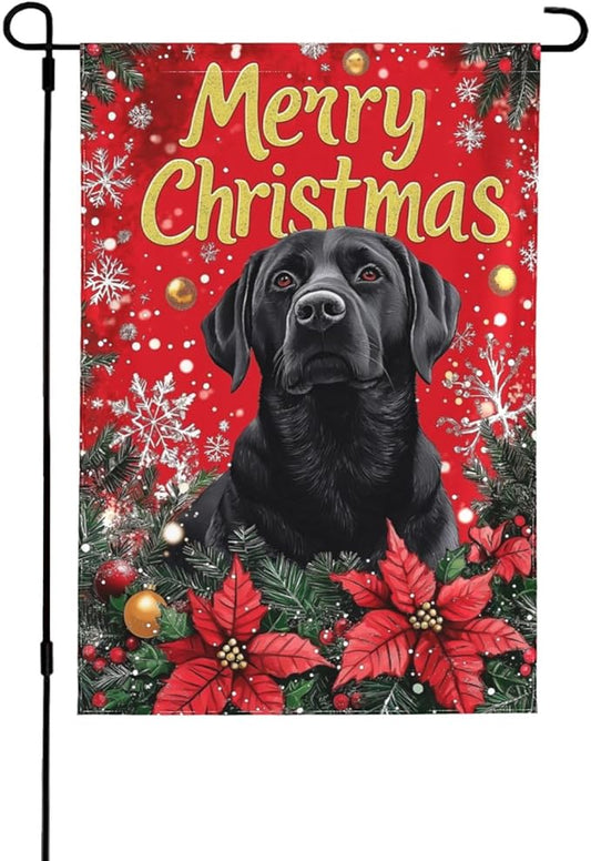 Christmas Black Dog Garden Flag 12x18 In Double Sided Yard Flags Lawn Sign Decor No Flagstand