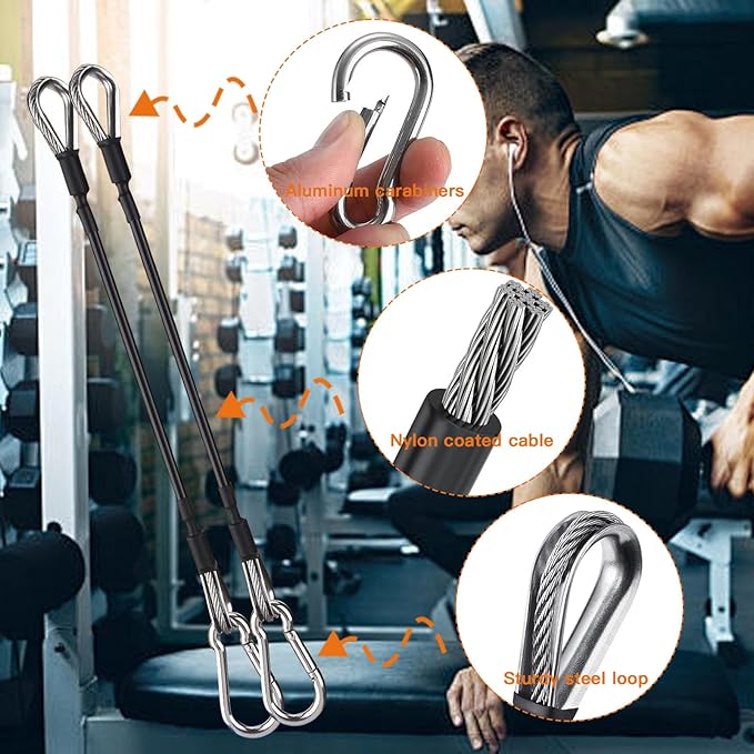 2PCS Gym Cable Extension,Replacement Cable Machine Accessories,Cable Pulley Attachments for Gym -Thick 5mm(0.2inch) Heavy Duty Steel Wire Rope for Home Gym Cable, Leg Extensions Machine