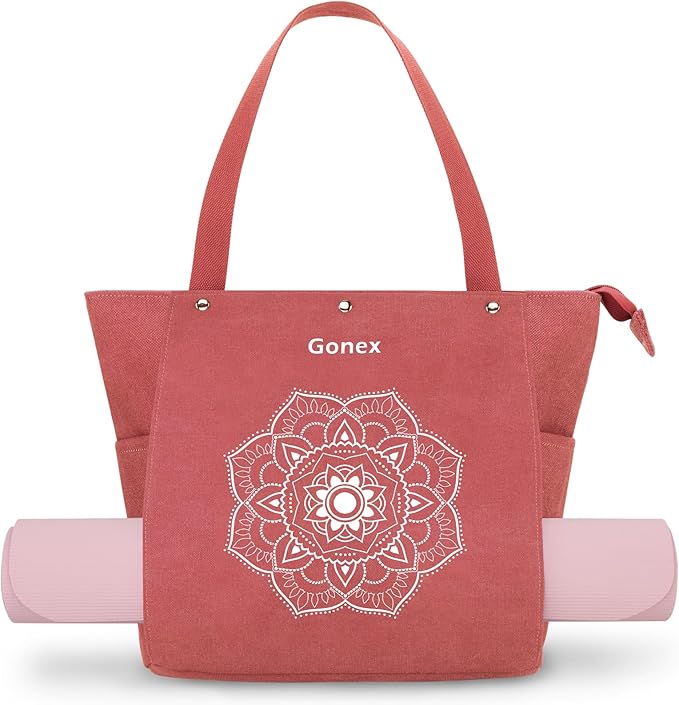 Gonex Yoga Mat Bag, Yoga Gym Bag Tote Bag with Multi Pockets For Women Men, Canvas Yoga Mat Carrier Take in Out Mat Easily For Pilates Travel Workout Office