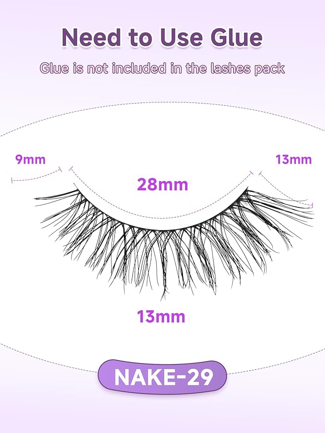 Natural Cat Eye Lashes, 13mm Wispy, Thin Memory Band, Volume, Soft Strip Lashes, Pack of 7