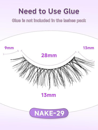 Natural Cat Eye Lashes, 13mm Wispy, Thin Memory Band, Volume, Soft Strip Lashes, Pack of 7