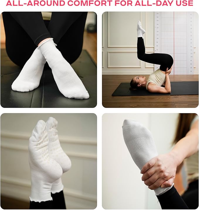 CoolMate Pilates Socks with Grips for Women, Yoga Socks, Crew Non Slip Women for Workout, Barre, Pilates Gifts