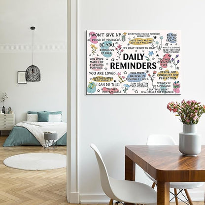 JMGHKL Daily Reminders Inspirational Canvas Wall Art Trendy Motivational Positive Affirmations Posters Uplifting Mental Health Wall Decor For Home Office Classroom 16x24in Unframed