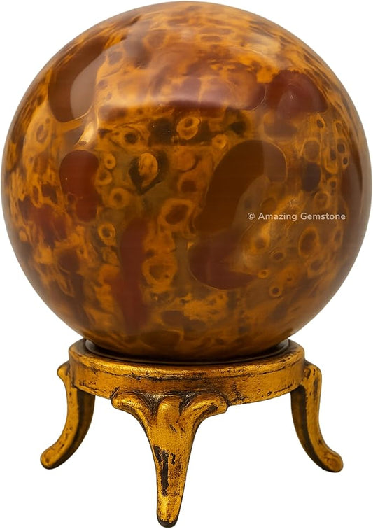 Amazing Gemstone Fruit Jasper Crystal Ball with Stand - 2 Inches Crystal Sphere Meditation Balls for Witchcraft and Decorative Balls
