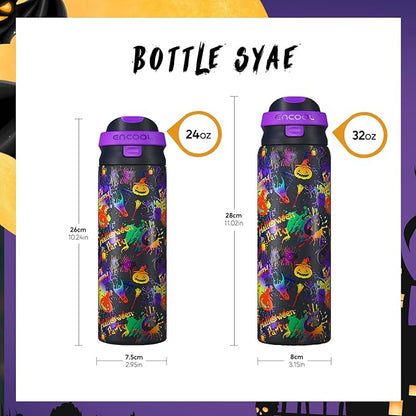 Halloween Gothic Water Bottle with Straw, Stainless Steel Insulated Water Bottle,Leak Proof, One-Touch Flip Lid, BPA Free, Holiday Gifts For Women Men, 32oz, Ghost Party