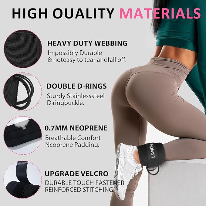 Ankle Straps for Cable Machines Kickbacks - Adjustable Comfort Ankle Cable Attachments for Gym Ankle Cuff Cable Machine Glute Kickback Straps - Leg Extensions, Curls & Ankle Cuffs Women