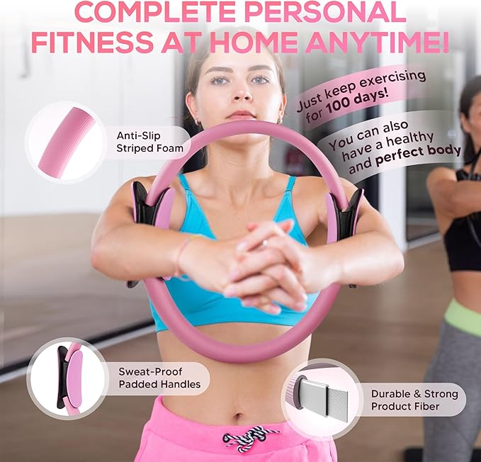 Pilates Ring Essentials Kit for Women,Home Fitness Equipment Sets with 12''Pilates Ring,2 Pilates Ball,Yoga Brick,Elastic Band & Other Accessories Suitable for Exercise & Shape Up-13PCS