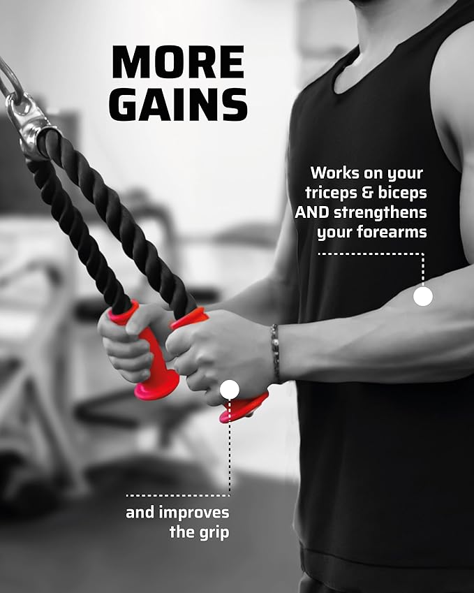 Ergonomic Tricep Rope | 30” Non-Slip Cable Attachment | Wrist Pressure Relief | Grip Strength & Forearm Activation | Home & Commercial Gym Accessory | for Cable Machine & Smart Gym