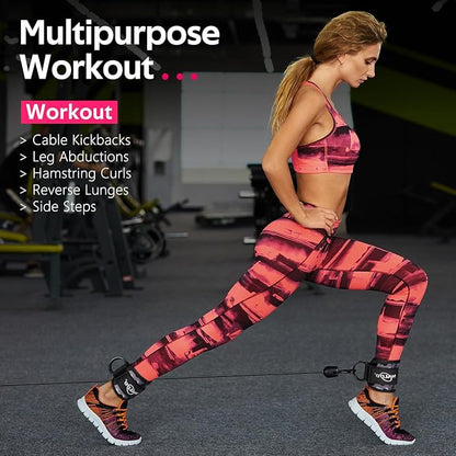 WALITO Gym Ankle Straps for Working Out - Glute Ankle Cuff Kickback Strap, Gym Cable Machine Accessories for Women Glute Leg Extensions, Hip Abductors & Lower Body Exercises Equipment
