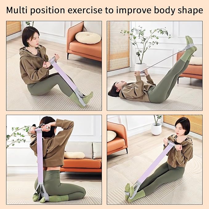 Ocdin Fabric Pedal Resistance Band with Handle, 4 Yoga Starter Set of Stretch Exercise Workout Bands, Unisex Anti-Broken Ab and HIPS Training Elastic Rope