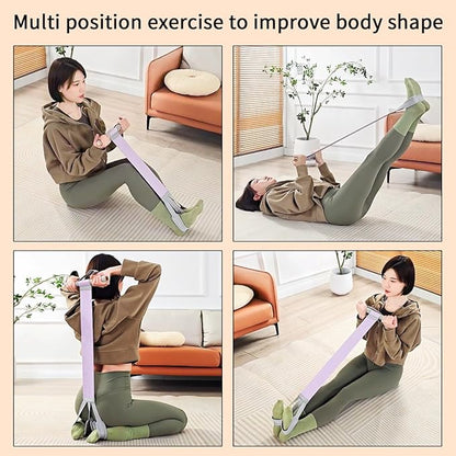 Ocdin Fabric Pedal Resistance Band with Handle, 4 Yoga Starter Set of Stretch Exercise Workout Bands, Unisex Anti-Broken Ab and HIPS Training Elastic Rope