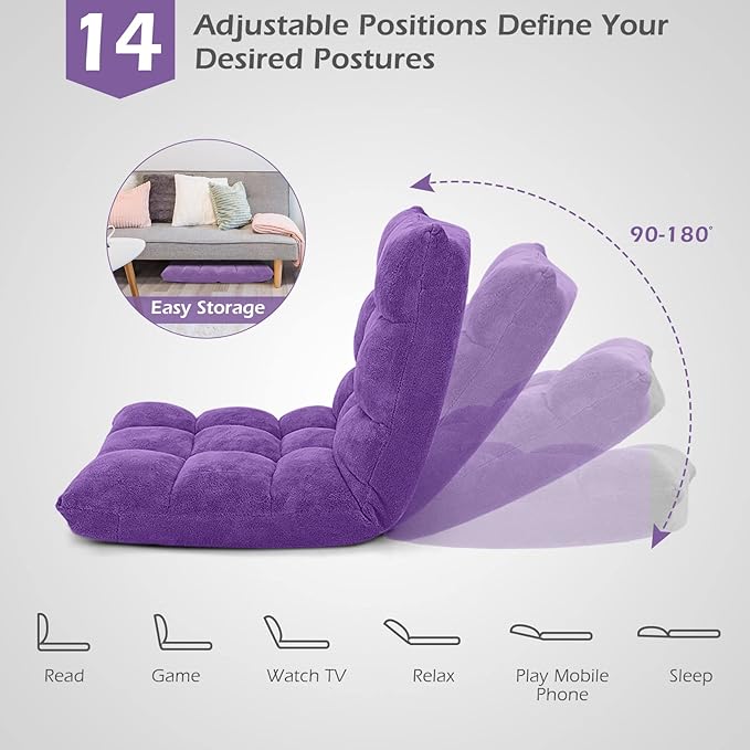 GORELAX Memory Foam Floor Chair, 14-Poistion Adjustable Reading Gaming Chair Recliner, Folding Cushioned Meditation Chair with Back Support, Padded Lazy Sofa for Adults, Kids