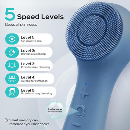 COSLUS Face Scrubber Facial Cleansing Brush: 2 in 1 Spin and Vibration Patented Tech, Silicone Electric Exfoliator Scrubber with Automatic Foaming, Waterproof Face Cleanser Brush for Men and Women