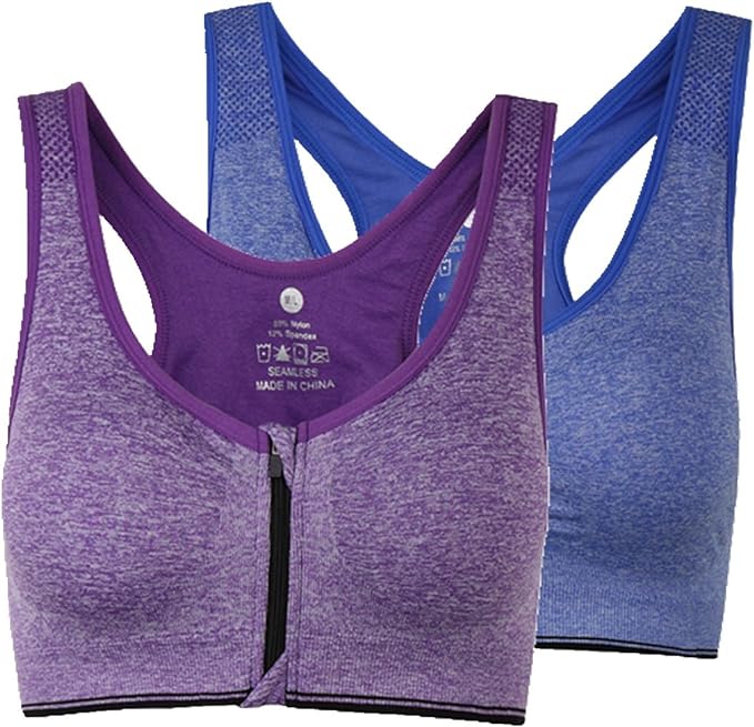Women's Zipper Front Closure Sports Bra Racerback Yoga Bras