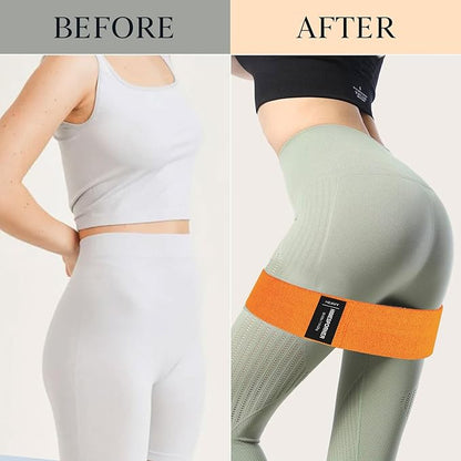 9 PCS Fabric Resistance Bands Set for Working Out, Non-Slip Exercise Booty Bands for Women & Men Leg and Glutes with Hair Ties and Tape Measure - for Home Gym Workout, Yoga, Pilates