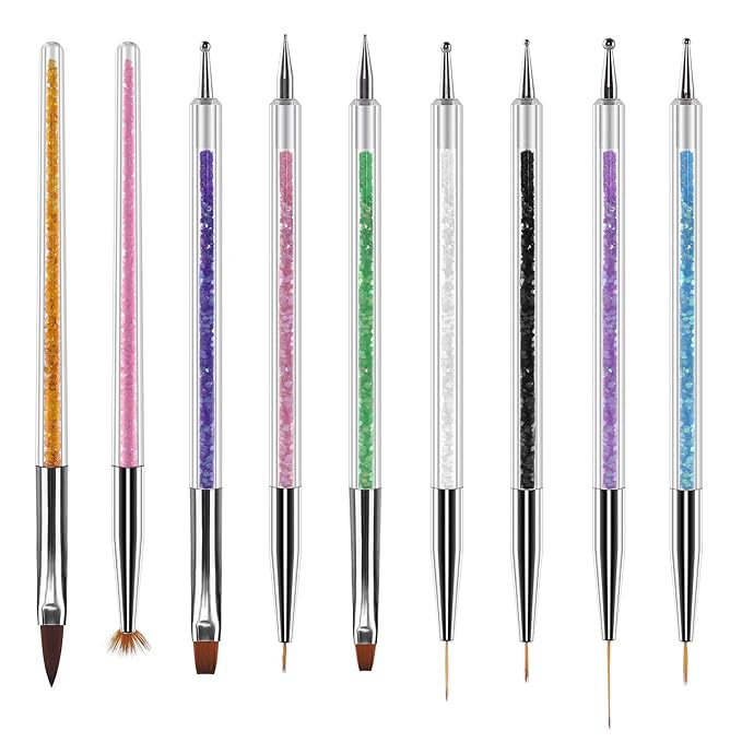 Artdone 9PC Nail Art Brushes Set - Liner Brush, Dotting Pen, Gel Polish Painting Tools For Nail Art Design