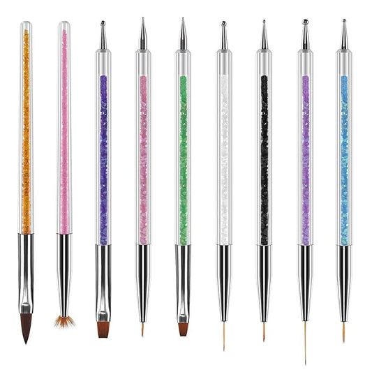 Artdone 9PC Nail Art Brushes Set - Liner Brush, Dotting Pen, Gel Polish Painting Tools For Nail Art Design