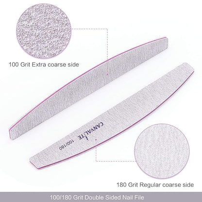 Canvalite 50 PCS Nail File Professional Nail Files Reusable Double Sided Emery Board(100/180 Grit) Nail Styling Tools for Home and Salon Use