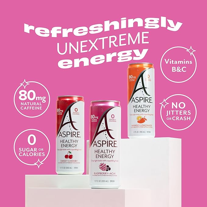 ASPIRE® Classics Variety Pack, Healthy Energy Drink 80mg Natural Caffeine, Zero Sugar No Carbs Keto Friendly, 12 Pack Green Tea Sugar Free Drink Low Caffeine Zero Calorie