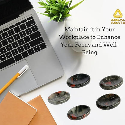 African Bloodstone Worry Stones – Crystal Thumb Worry Stone for Anguish, Stress – Relaxing and Soothing Balance Stones for Meditation – Healing Stones and Crystals for Men and Women