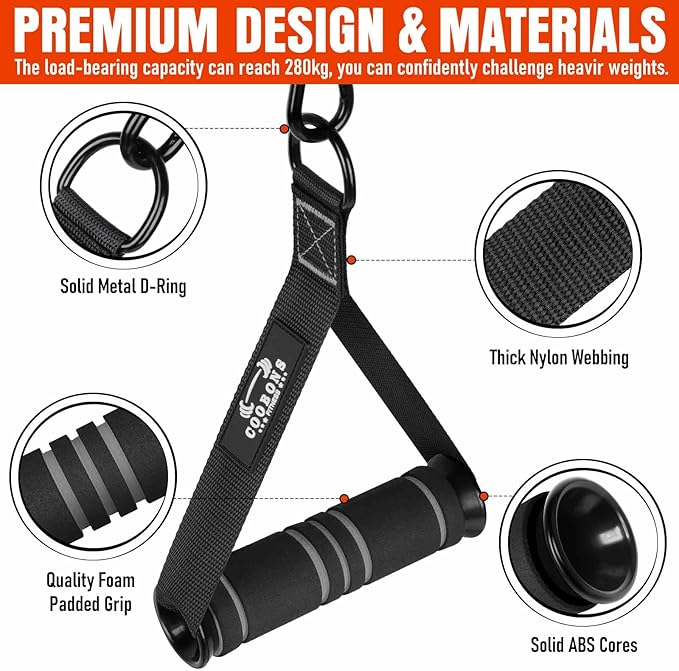 Heavy Duty Exercise Handles, Gym Cable Handles for Cable Machine Attachments, D Handle Cable Attachments, Handles for Resistance Bands, Workout Accessories, Fitness Equipment for Home Gym