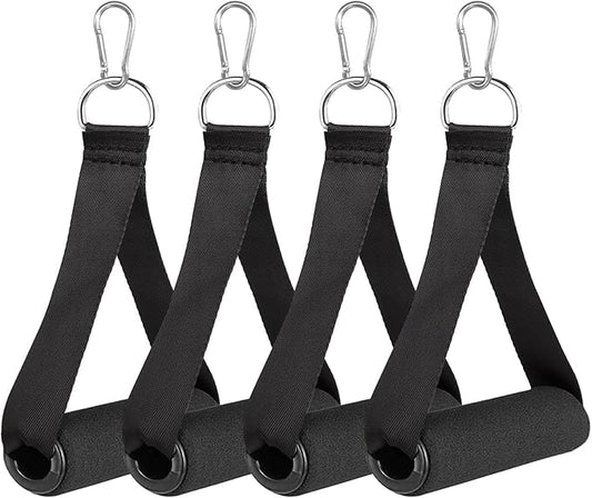 Gym Handles - Heavy Duty Cable Handles with 4 Carabiners for Resistance Bands, Strength Trainers, Home Exercise (Set of 4)
