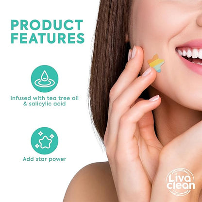 LivaClean 240 CT Rainbow Superstar Acne Patches w/Salicylic Acid & Tea Tree, Rainbow Star Patch Star Pimple Patch Pimple for Face Acne Patches Cute Zit for Face