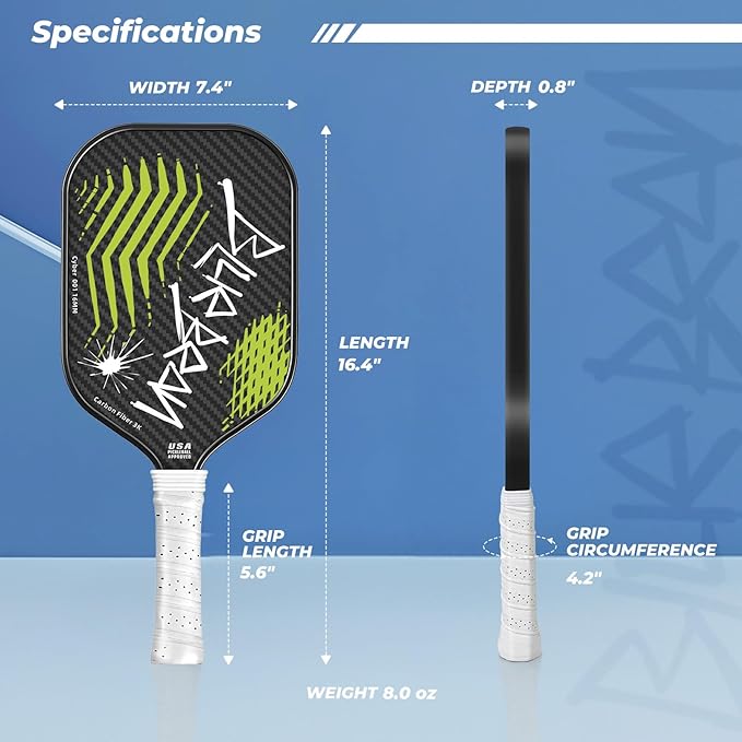 Pickleball Paddles,USAPA,Carbon Fiber Pickleball Paddle with 16MM Polymer Honeycomb Core Provides Lighter Weight&Higher Grit&Spin,Engineered for Professional Players,BlueBean