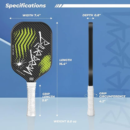 Pickleball Paddles,USAPA,Carbon Fiber Pickleball Paddle with 16MM Polymer Honeycomb Core Provides Lighter Weight&Higher Grit&Spin,Engineered for Professional Players,BlueBean