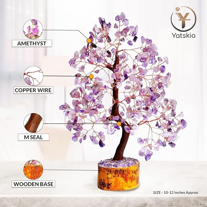 YATSKIA Amethyst Crystal Tree Stones and Crystals Tree of Life, Crystal Home Decor, Good Luck Gifts, Spiritual Gifts for Women