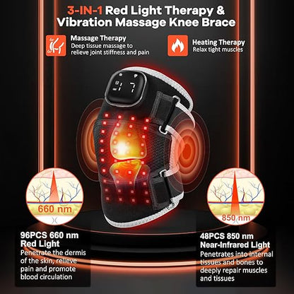 AFFLAT Red Light Therapy and Vibration Massage Knee Brace for Pain Relief, 660nm & 850nm Near Infrared Light, Rechargeable Wireless Controller, for Knee/Shoulder/Joint/Elbow Light Therapy