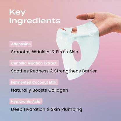 Body Restore Natural Collagen Face Mask 12 Pack – Korean Skin Care Mask with Fermented Coconut Water, Christmas Stocking Stuffers, White Elephant, Birthday Gifts for Women & Men, Dry Skin - Variety