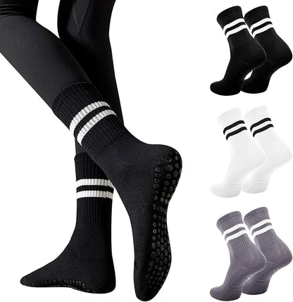 3 Pairs Non Slip Yoga Socks for Women Anti-skid Long Socks for Yoga, Barre, Ballet, Dance, Barefoot Workout Gym