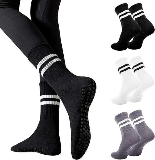 3 Pairs Non Slip Yoga Socks for Women Anti-skid Long Socks for Yoga, Barre, Ballet, Dance, Barefoot Workout Gym