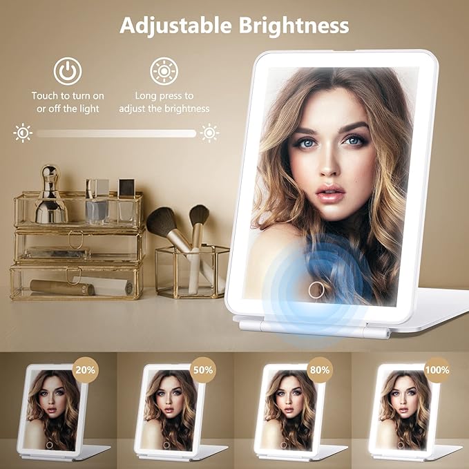 Rechargeable Makeup Mirror for Travel, Vanity Mirror with 80LEDs, 3 Color Light, 2000mAh Battery, Portable Ultra Slim Lighted Mirror, Travel Essential