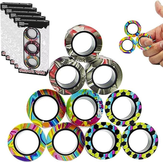 12Pcs Magnetic Rings Fidget Toys Spinner Set Easter Basket Stuffers,Finger Magnet Rings Endless Hours of Fun ADHD Stress Relief Fidget Spinner for Relieve Anxiety Birthday for Adults Teens Kids