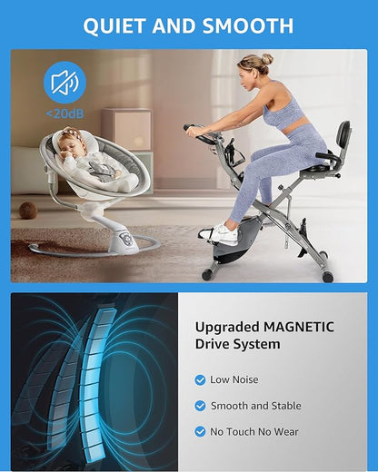 Foldable Exercise Bike for Small Apartments, Stationary Bikes for Home, Indoor Portable Cycling Bike with 16-Level Magnetic Resistance, 260LBS Capacity, 5.5 LBS Flywheel, Designed for Small Space Workout 816