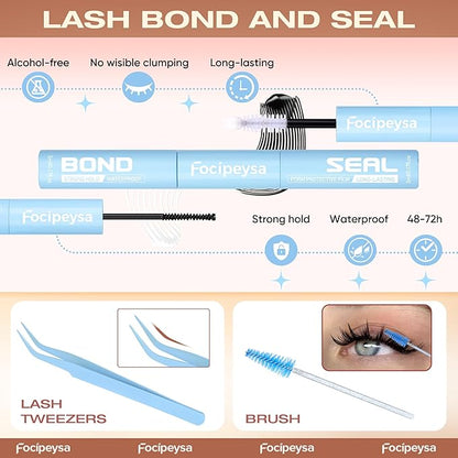 Focipeysa Fairy Eyelash Extension Kit with Lash Bond Seal Wispy Lash Clusters Kit Natural Look Lash Extensions 10-16mm Clusters Eyelashes Extensions Wispy Lash DIY Salon Effect Lash Extension