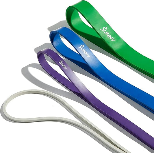 Sunny Health & Fitness Versatile Resistance Bands (Single or Combo Set) for Strength Training, Power Cage, Squat Rack, Home Gym, Body Stretching, Physical Therapy – 100, 140, 160, 180 & 10-75 LB Combo