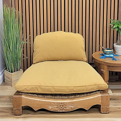 Handcrafted Wooden Meditation Chair with Woven Seagrass Seat, 30 x 28 x 18 inches (Harvest Gold)