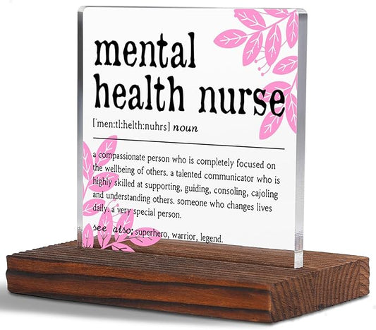 Appreciation Gifts for Mental Health Nurse Clear Desk Decor Sign, Recognition Gifts for Psychiatric Assistant Nursing Students Graduation, Nurses Week PMHNP Definition Clinic Office Plaque TZD40