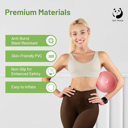 Slim Panda Pilates Ball, 9 Inch Small Exercise Ball, Anti Burst Mini Yoga Ball for Stability, Workout, Barre, Core Strength, Physical Therapy, Balance, Stretching