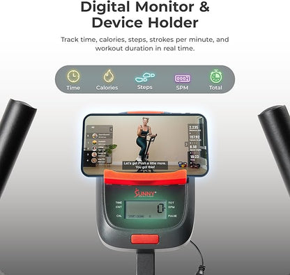 Sunny Health & Fitness Stair Stepper w/Handlebar, Extended Step Range Climber Machine for Legs, Core and Glute Workouts, Connection with Free SunnyFit App