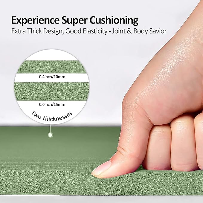 Yoga Mat Non Slip NBR Thick Yoga Mat, 72"L x 32"/24"W x 0.6"/0.4"TH (185cm x 80cm/61cm x 15mm/10mm), Anti-Tear Exercise Mat with Carrying Strap and Bag, Workout Mats for Yoga, Pilates, Floor Exercises