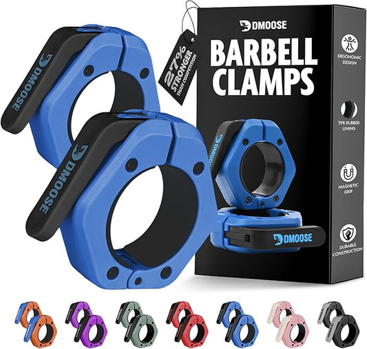 DMoose Fitness Barbell Clips 2 Inch (Pair) - Quick Release Olympic Barbell Clamps & Collars with Anti Slip TRP Grip for Secure Weightlifting and Powerlifting - Weight Clips for Bars at Home or Gym