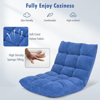 Moccha 14-Position Floor Sofa, Folding Sofa Chair with Back Support, Memory Foam Floor Gaming Chairs for Adults, Adjustable Padded Couch Recliner, Chaise Lounge for Reading, Meditating (Blue)