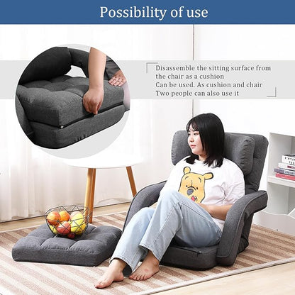 FLOGUOR 14-Position Adjustable Floor Chair, Chaise Lounge Indoor, Folding Lazy Sofa with Armrests and a Pillow Padded Adults Gaming Chairs for Living Room, Bedroom Factory Price,8803 (Grey)