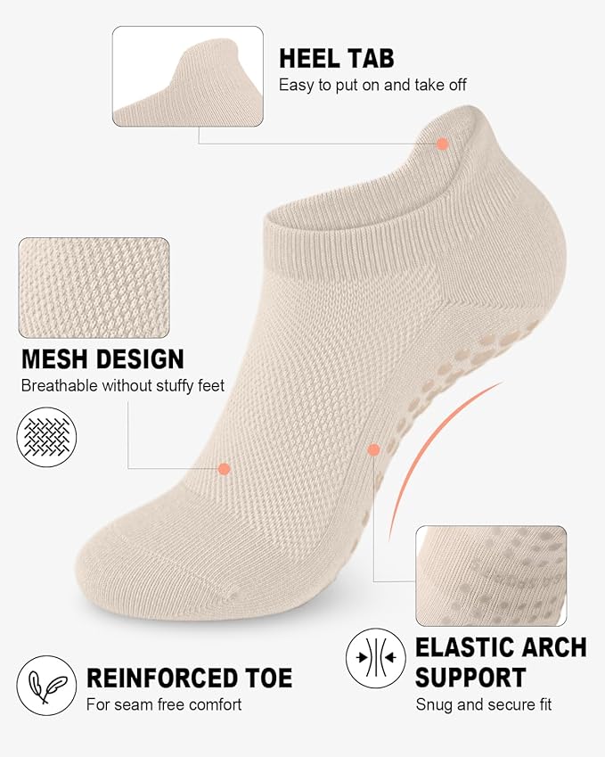 3/6 Pairs Grip Pilates Socks for Women, Non-slip Yoga Athletic Socks for Barre Ballet Barefoot Workout Hospital