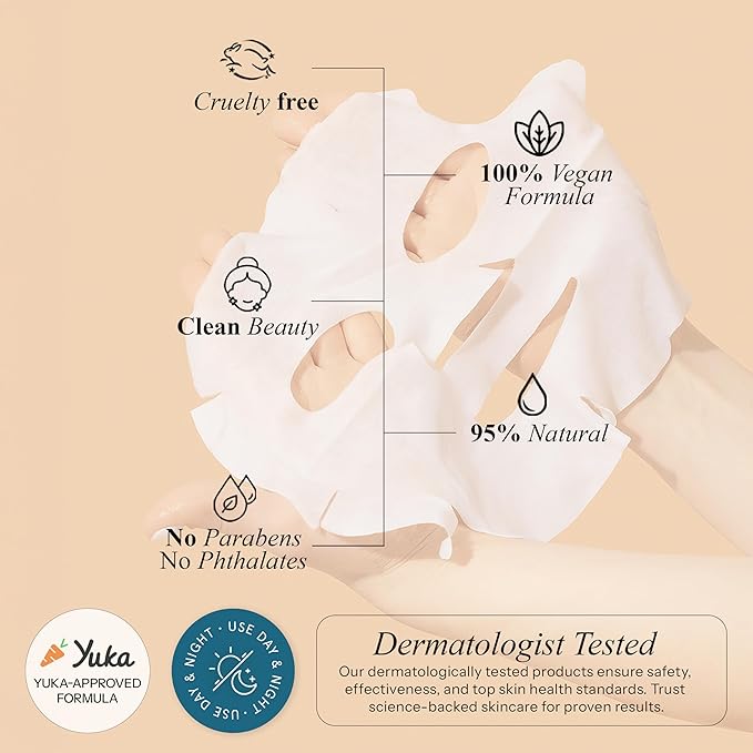 Face Sheet Mask with Vitamin C & E - Dermatologist Tested Korean Beauty Mask for Brightening & Deep Hydration - Premium Facial Treatment for Glowing & Rejuvenated Skin - 5 Pack