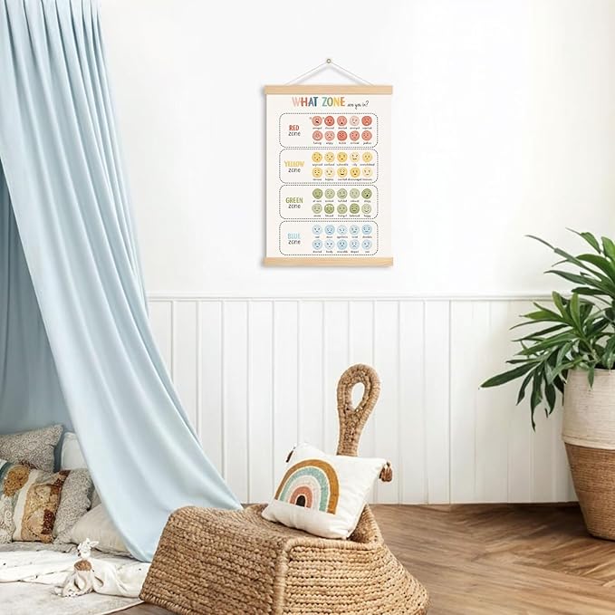 Zones of Regulation Poster Hanger Frame,Counselor Office Decor, Mental Health Wall Art Banner for Classroom Kids Room Calm Down Corner School Therapy Office Decor, Emotions Feelings Posters, 12.5x17 Inch